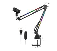 Sxmrmnx Soporte de micrófono RGB con luz RGB giratoria, soporte de tijera, base grande