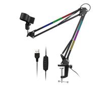 Sxmrmnx Soporte de micrófono RGB con luz RGB giratoria, soporte de tijera, base ordinaria