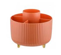 Sxmrmnx Soporte giratorio para brochas de maquillaje, organizador de cosméticos de escritorio, caja de almacenamiento giratoria, soporte portátil para lápiz labial y delineador de ojos