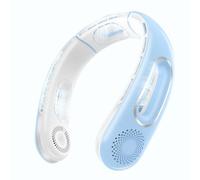 Sxmrmnx Ventilador de cuello, manos , sin aspas, portátil, recargable, ventilador de cuello de enfriamiento de 360°, para viajes, al aire libre, azul