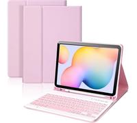 SXNIWBAI Keyboard Case for Samsung Galaxy Tab S6 Lite (2024/2022/2020) 10.4-Inch,with Wireless Bluetooth British Layout Keyboard and Mouse, Magnetic Design Detachable, Built-in Pen Holder, Pink