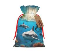 SXOOGE Bolsa de regalo de delfines, tortugas marinas, tiburones, pulpo, coral, con asas y etiqueta, perfecta para Navidad, vacaciones, cumpleaños, boda o regalo diario