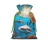SXOOGE Bolsa de regalo de delfines, tortugas marinas, tiburones, pulpo, coral, con asas y etiqueta, perfecta para Navidad, vacaciones, cumpleaños, boda o regalo diario
