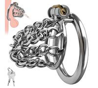 SXOVO Chastity Cage con Cadena de Acero Inoxidable Jaula de Castidad para Pene de Metal Transpirable Sex Toýs Male para Esclavos Fetiches Bondage Castidad Extrema BDSM Juguetes Sexuales Hombre (M)