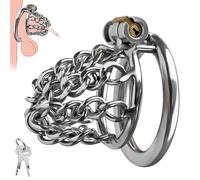 SXOVO Chastity Cage con Cadena de Acero Inoxidable Jaula de Castidad para Pene de Metal Transpirable Sex Toýs Male para Esclavos Fetiches Bondage Castidad Extrema BDSM Juguetes Sexuales Hombre (S)