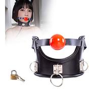 SXOVO Collar Bondage con Mordaza SM, Collar de Cuero PU Acolchado Cuello Corsé, Mordaza para Hombres y Mujeres con Llave de Bloqueo