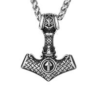 SXQCKJ Collar con Martillo De Thor Y Corona Vikinga De Runas Nórdicas, Amuleto Mjolnir con Estilo Punk Hip Hop, Joyería Vintage De Acero Inoxidable(Gold)