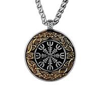 SXQCKJ Collares Vikingos Vintage con Nudo Celta Aegishjalmur para Hombre, Amuleto Colgante De Acero Inoxidable De Mitología Nórdica(Gold)