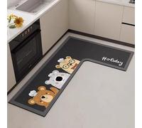 SXQCKJ Dibujo Animado Alfombra Cocina Forma L Tierra Diatomácea Absorbe Agua & Aceite Antimanchas Antideslizante Resistente Desgaste Limpiable Paño Fácil Cuidar(Bear,L,39.37" x 59.06" x 17.72")