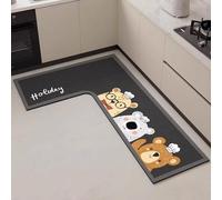 SXQCKJ Dibujo Animado Alfombra Cocina Forma L Tierra Diatomácea Absorbe Agua & Aceite Antimanchas Antideslizante Resistente Desgaste Limpiable Paño Fácil Cuidar(Bear,R,39.37" x 47.24" x 17.72")