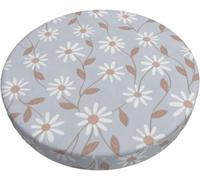 SXQCKJ Funda de Cojín para Silla de Bar Redonda con Diseño Geométrico A Cuadros, Fundas para Taburete con Borde Elástico y Diseño Minimalista de Flores(Little White Flower (2),13 Inch)
