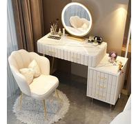SXRLOZ Tocador de Maquillaje con Taburete, tocador de Dormitorio con Armario Ajustable y Espejo, fácil de Montar, tocadores Ligeros para Mujeres y niñas(White,100cm-130cm)