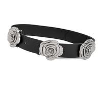 SXRQ Elegante cinturón ancho para mujer, estilo retro, hebillas de rosa, correa ajustable de piel sintética elástica para vestidos de traje, moda diaria, retro, tallada, hebillas de cinturón, Negro
