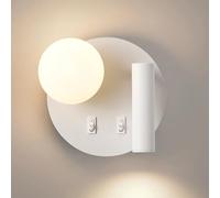 SXSCARKX Aplique de Pared, lámpara de Lectura LED para mesita de Noche, lámpara de Dormitorio con Interruptor, Apliques de Vidrio con Globo, luminaria para Sala de Estar, Foco de Lectura pa