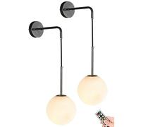 SXSHEYS Juego de 2 Apliques de Pared Modernos de Cristal con Forma de Globo y Control Remoto, a Pilas. Elegante lámpara de Noche y tocador, con Temporizador Opciones de Oro neg