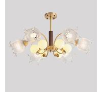 SXSHEYS Lámpara Colgante de Techo Estilo Granja de 6 Luces de latón, Vidrio lechoso, Color Dorado Cepillado, semiempotrada, de Madera Vintage para Dormitorio, Comedor, Sala de