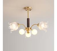 SXSHEYS Lámpara Colgante de Techo Estilo Granja de 6 Luces de latón, Vidrio lechoso, Color Dorado Cepillado, semiempotrada, de Madera Vintage para Dormitorio, Comedor, Sala de