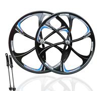 SXSHEYS Ruedas de Bicicleta de montaña de aleación de magnesio de 24/26 Pulgadas, 6 radios, bujes de Freno de Disco de 100/135 mm, para piñón Libre rotativo de 6-9 velocidades (Negro-Azul,