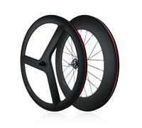 SXSHEYS Ruedas de Bicicleta de piñón Fijo de Fibra de Carbono 700C, bujes Delanteros/Traseros de 100/120 mm, rodamientos de 3/24 Orificios, radios 14G para Plato de 17 Dientes (Delantero +