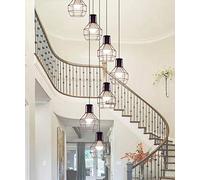 SXSKPP 7 Luces Estilo Industrial Retro Escalera Larga Moderna Edificio Complejo apartamento Sala de Estar lámpara de Techo Escalera de Caracol de Hierro Forjado 40x200cm (Co