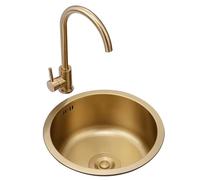 SXSLTSA Hermoso sifón Redondo Nano Dorado de un Solo tazón Mini sifón de Acero Inoxidable con Grifo para balcón, Bar, lavaplatos, Espacios pequeños (Color: Dorado, tamaño 42 x 20