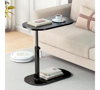 SXSLTSA Moderner C-förmiger Beistelltisch mit um 360° drehbarem Klapptablett, höhenverstellbar und kleinem Couchtisch-Endstück für Damen/Herren (anhebbar, Schwarz)