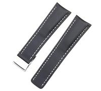 SXSWCH 22 mm 24 mm cuero genuino negro marrón negro para Breitling Men Watch Strap Deployment cierre, 22mm, A