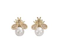 SXSWCH 925 Pendientes de bumblebee hipoalergénicos de plata esterlina para mujeres | Joyas de abejas chapadas en oro con perlas | Valentín y regalos del Día de la Madre