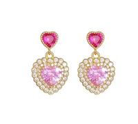 SXSWCH 925 Pendientes de Plata esterlina para Mujeres, aretes de caída de corazón con Cristal de Rosas, circonía espumosa Escucha aretes Colgantes, aretes de Gato Dorado, Regalo de San Valentín