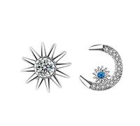 SXSWCH 925 Pendientes de Plata esterlina Pendientes de Luna Estrella asimétrica para Mujeres Regalo