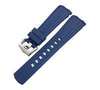 SXSWCH Banda de reloj de goma de 19 mm de 20 mm 21 mm 22 mm Fit para Omega Moon Watch Speedmaster AT150 Seamaster 300 Correa de goma de extremo curvado (color: Caucho azul plateado, tamaño: 20 mm)