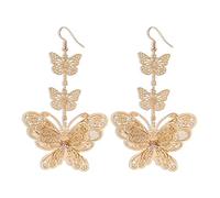 SXSWCH Bohemio Long Butterfly Dangle Pendientes para mujeres Girls Gold-Tone Crystal Filigree Tassel Charms Declaración Drop Fish Gancho Hangling Boho Boho Prom Party Fiesta Joya de joyas de joyas de