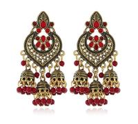 SXSWCH Boho Chandellier Jhumka Declaración Dangle Pendientes para mujeres Vintage Gran bola de flores Tassel Drop Changling Parring Indian Bollywood Joya Festival de vacaciones Navidad