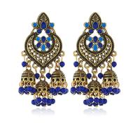 SXSWCH Boho Chandellier Jhumka Declaración Dangle Pendientes para mujeres Vintage Gran bola de flores Tassel Drop Changling Parring Indian Bollywood Joya Festival de vacaciones Navidad