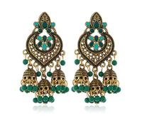 SXSWCH Boho Chandellier Jhumka Declaración Dangle Pendientes para mujeres Vintage Gran bola de flores Tassel Drop Changling Parring Indian Bollywood Joya Festival de vacaciones Navidad