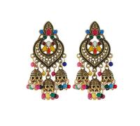 SXSWCH Boho Chandellier Jhumka Declaración Dangle Pendientes para mujeres Vintage Gran bola de flores Tassel Drop Changling Parring Indian Bollywood Joya Festival de vacaciones Navidad