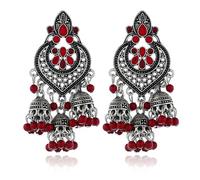 SXSWCH Boho Chandellier Jhumka Declaración Dangle Pendientes para mujeres Vintage Gran bola de flores Tassel Drop Changling Parring Indian Bollywood Joya Festival de vacaciones Navidad