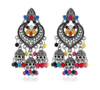 SXSWCH Boho Chandellier Jhumka Declaración Dangle Pendientes para mujeres Vintage Gran bola de flores Tassel Drop Changling Parring Indian Bollywood Joya Festival de vacaciones Navidad