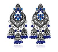 SXSWCH Boho Chandellier Jhumka Declaración Dangle Pendientes para mujeres Vintage Gran bola de flores Tassel Drop Changling Parring Indian Bollywood Joya Festival de vacaciones Navidad