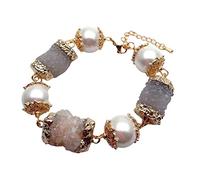 SXSWCH Braceletas Cola de mar blanco Cuarzo Natural White Stone Pearl Wrap Pulsera 8 "" Regalo de mujeres, White_8 pulgadas