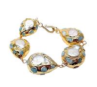 SXSWCH Braceletas Moda Natural Blanca Pearl Blue Blue Chips Pave Gold Color Color Pulsera de envoltura 9 "