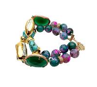 SXSWCH Bracelets 2 filas AGA Multi Color Blanco Biwa Pearl Turquoise Crystal Charm Pulsera