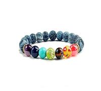 SXSWCH Crystal Rough 7 Pulsera de piedra natural Joya de moda Joya elástica de la cuerda elástica Hombres y mujeres Regalo de amistad Reiki Braceletas (color: verde, tamaño: roca volcánica)
