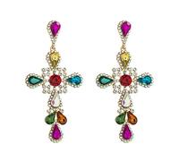 SXSWCH Grandes pendientes cruzados de cristal grande para mujeres Fashion de la moda delicada de circonía cúbica Declaración de amuletos de la fe de la boda de la boda exagerada joya de Navidad