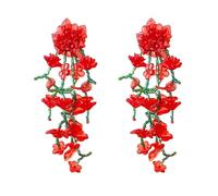 SXSWCH Largo acrílico de flores verde rojo pendientes colgantes para mujeres 925 plata esterlina post resina borasel flor racimo de hojas de hojas exageradas caída perjuicio retro fiesta de fiesta de