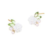 SXSWCH Lindas Pendientes de Flores de Camellia para Mujeres 925 Sterling SILET POSTO del ANTEA DANTY Perla DE Perla DE Perla del ARRILLA del Antes