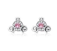 SXSWCH Lindos Pendientes de carros de Calabaza para Mujeres 925 Silver Sterling Cubic Zirconia Vintage Lucky Princess Tiny Pequeños Cartílagos Hipoalergénicos Cumpleaños Halloween Joyas Dainty Dago