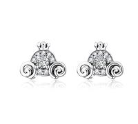 SXSWCH Lindos Pendientes de carros de Calabaza para Mujeres 925 Silver Sterling Cubic Zirconia Vintage Lucky Princess Tiny Pequeños Cartílagos Hipoalergénicos Cumpleaños Halloween Joyas Dainty Dago