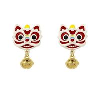 SXSWCH Lindos pendientes de tachuelas de Lion Bell para mujeres 925 Post de plata esterlina Post Colorido Cartoon Dragon Head Animal Heads Pequeños Pendientes Lucky Chinese Festival Joyería de