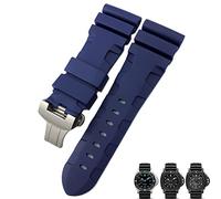SXSWCH Nature - Correa de goma para reloj Panerai (24 mm, cierre de mariposa), color negro y azul, 24mm Black, A